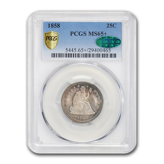 1858 Liberty Seated Quarter MS-65+ PCGS CAC 1858 Liberty Seated Quarter MS-65+ PCGS CAC